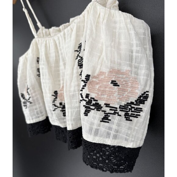 American Eagle Women Floral Embroidered Cami Crop Top M Off White Boho Festival - Picture 3 of 12